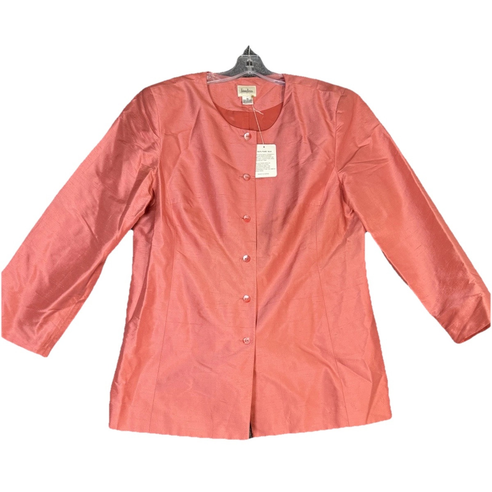 Neiman Marcus 100% Silk Womans Blazer Size 16 Nwt Coral Stunning!